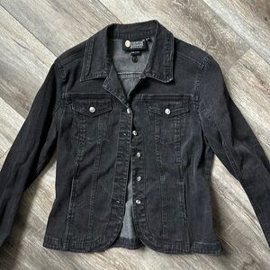 Christine Alexander jacket black washed denim size small with rhinestone buttons